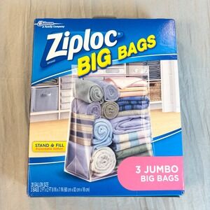 Ziploc Big Bags Jumbo 20 Gallon Storage Bags 3 pack Expandable Bottom Stand Fill